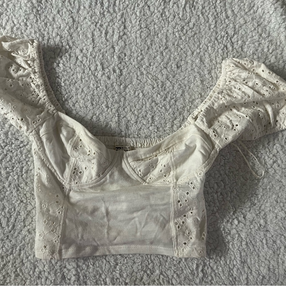 Eyelet Square-Neck Crop Top - Cream